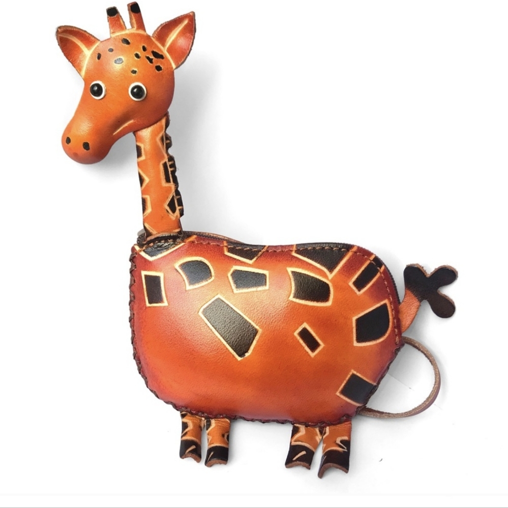 Handmade Handcrafted Genuine Leather Giraffe Wristlet Coin Purse